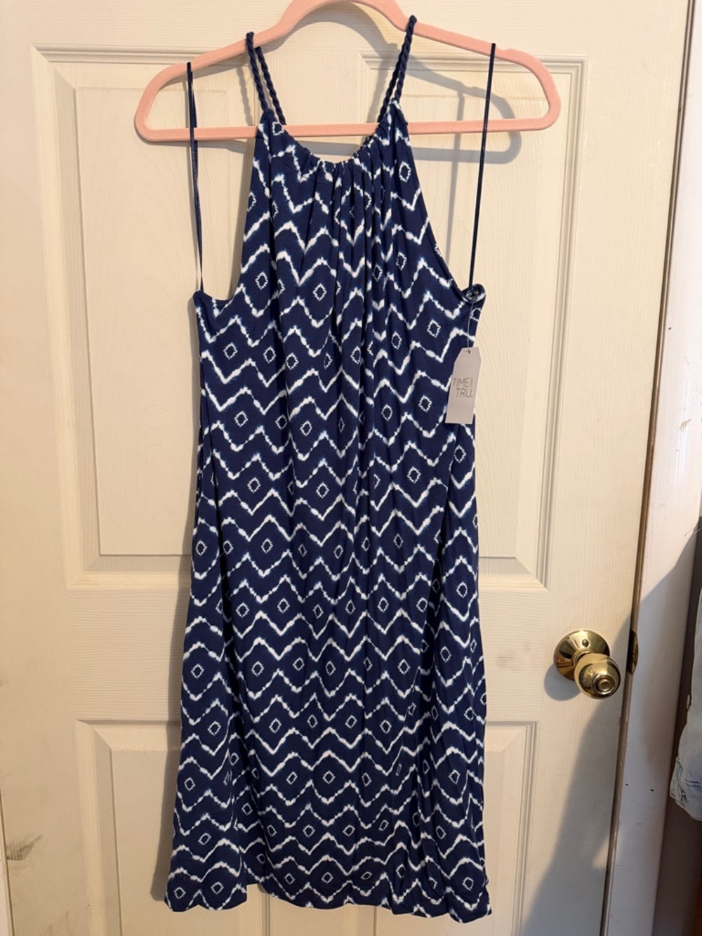 Time and Tru Navy and White Geometric Midi Dress
